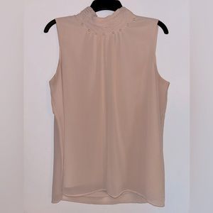 Karl Lagerfeld tan/blush pearl sleeveless mock neck top - Size Large